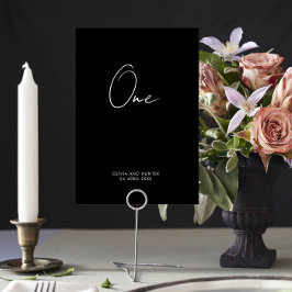 Tarjeta De Mesa Elegante Boda Minimalista negro y blanco