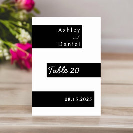 Tarjeta De Mesa Elegante Boda Minimalista Negro Y Blanco Moderno