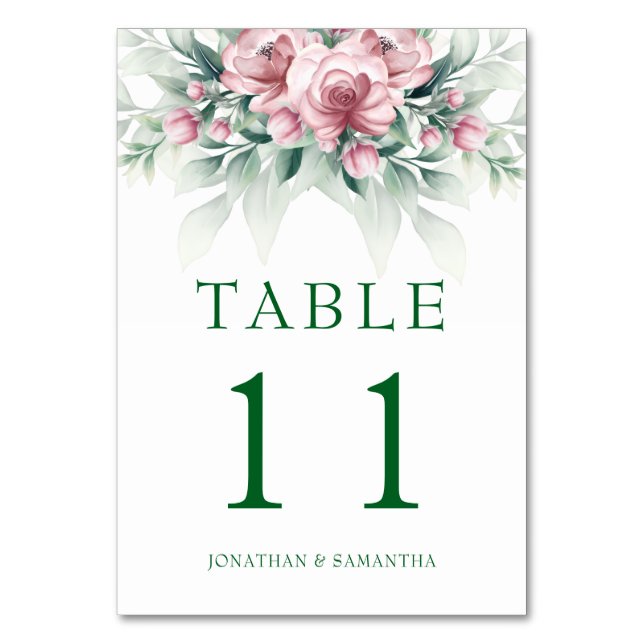 Tarjeta De Mesa Elegante boda moderna rosa verde  (Reverso)