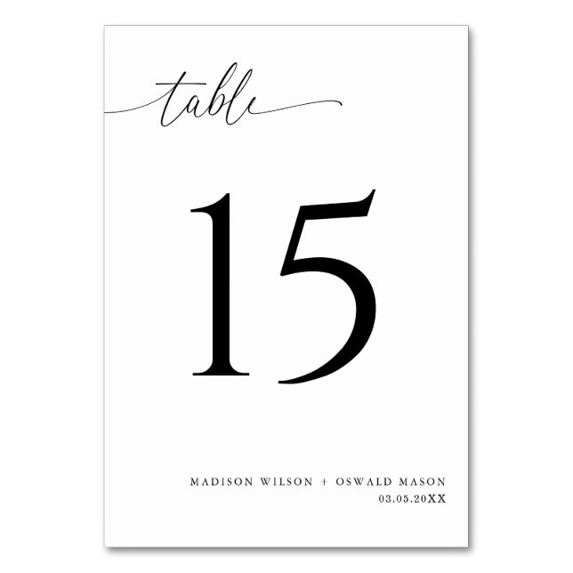 Tarjeta De Mesa Elegante Boda moderno de caligrafía negra 15 (Anverso)