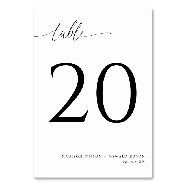 Tarjeta De Mesa Elegante Boda moderno de caligrafía negra 20 (Anverso)