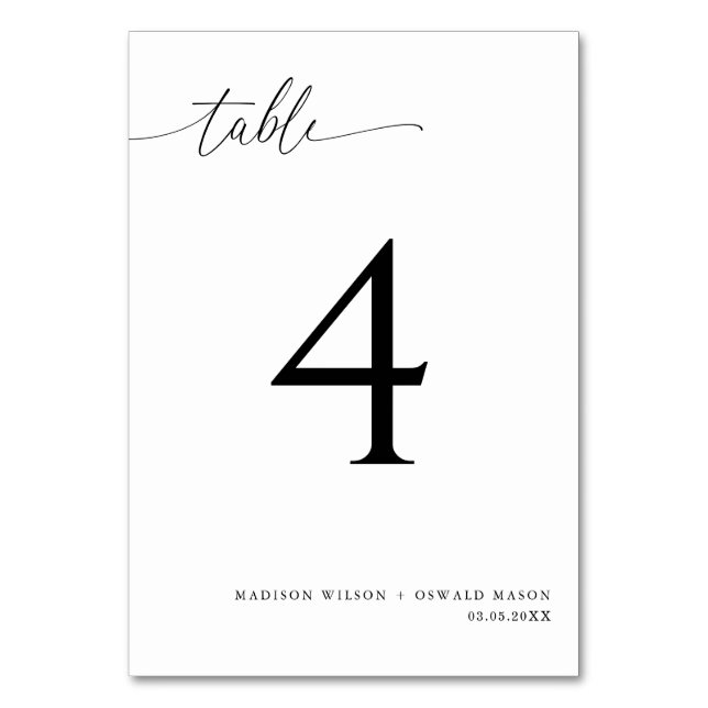 Tarjeta De Mesa Elegante Boda moderno de caligrafía negra 4 (Anverso)