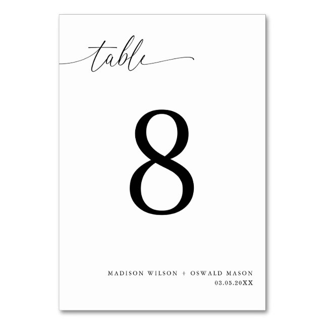 Tarjeta De Mesa Elegante Boda moderno de caligrafía negra 8 (Anverso)