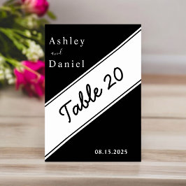 Tarjeta De Mesa Elegante Boda Moderno De Estilo Blanco Y Negro