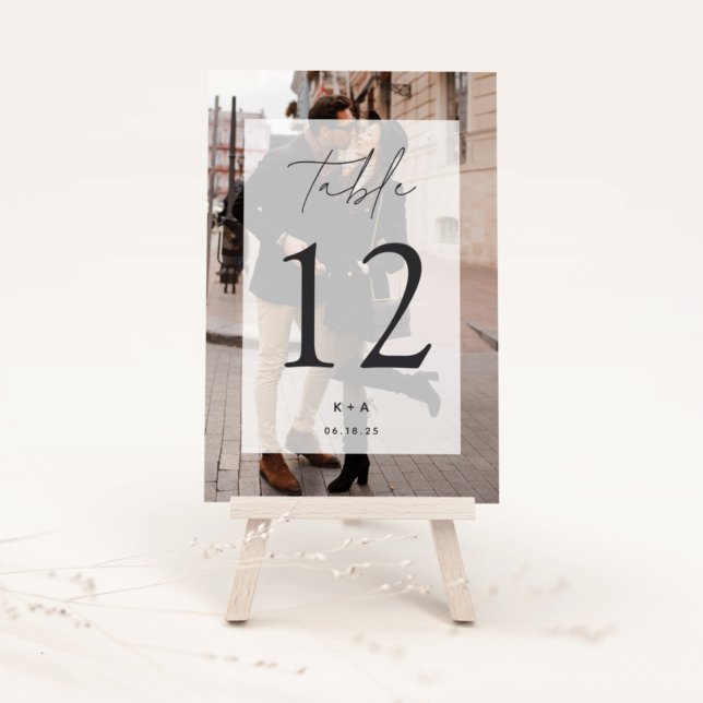 Tarjeta De Mesa Elegante Boda moderno de fotos Iniciales y Fecha (Subido por el creador)