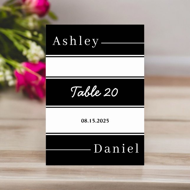 Tarjeta De Mesa Elegante Boda moderno de franjas negra y blanca (Subido por el creador)