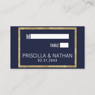 Tarjeta De Mesa Elegante Boda moderno de la serie dorada azul de l
