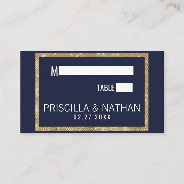 Tarjeta De Mesa Elegante Boda moderno de la serie dorada azul de l (Anverso)