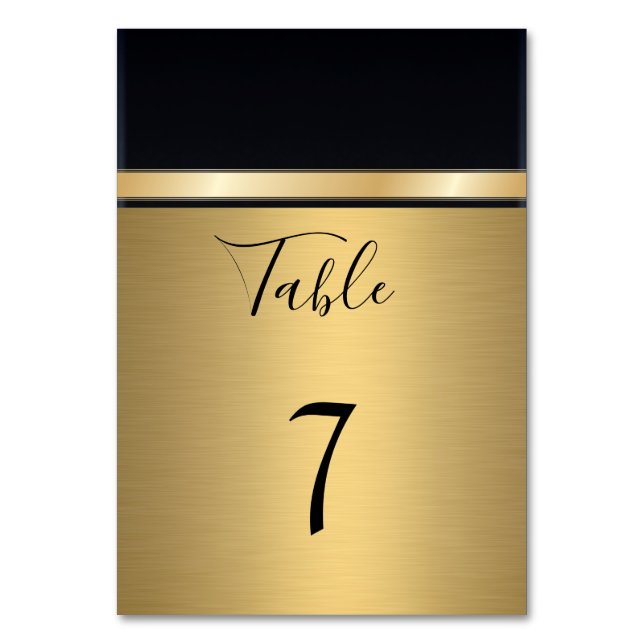 Tarjeta De Mesa Elegante boda moderno de oro/negro (Anverso)