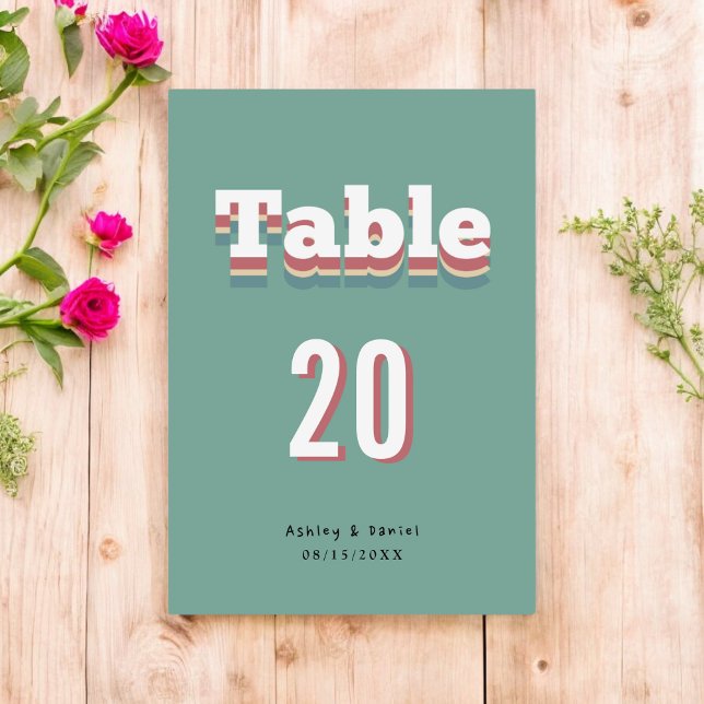 Tarjeta De Mesa Elegante Boda moderno Groovy Retro 70 (Subido por el creador)