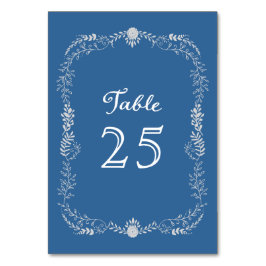 Tarjeta De Mesa Elegante Boda monocromático de guirnalda azul y pl
