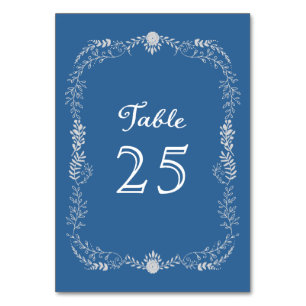 Tarjeta De Mesa Elegante Boda monocromático de guirnalda azul y pl