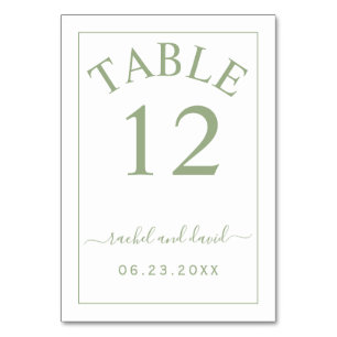 Tarjeta De Mesa Elegante boda monocromo de borde verde sabio