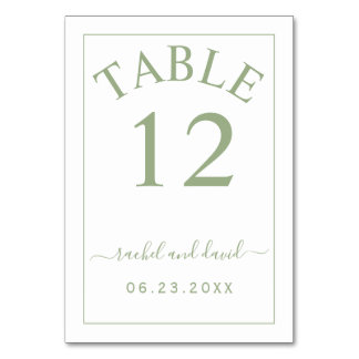 Tarjeta De Mesa Elegante boda monocromo de borde verde sabio