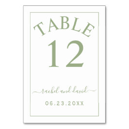 Tarjeta De Mesa Elegante boda monocromo de borde verde sabio