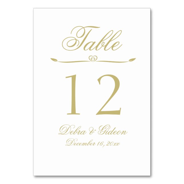 Tarjeta De Mesa Elegante Boda Monograma Blanco y Oro (Anverso)
