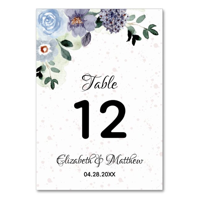 Tarjeta De Mesa Elegante Boda morado de acuarela floral (Anverso)