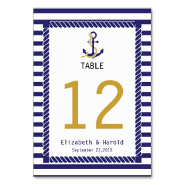 Tarjeta De Mesa Elegante Boda Náutica Rayas Azules