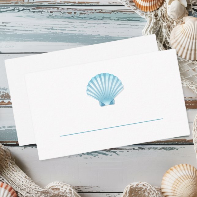 Tarjeta De Mesa Elegante Boda Nautical Blue Seashell Beach (Subido por el creador)