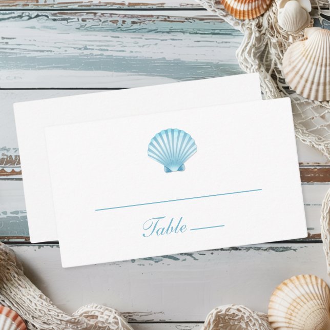 Tarjeta De Mesa Elegante Boda Nautical Blue Shell Beach (Subido por el creador)