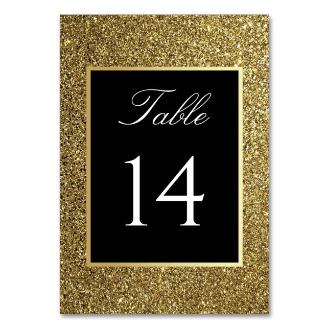 Tarjeta De Mesa Elegante Boda Negra y Dorada (Anverso)