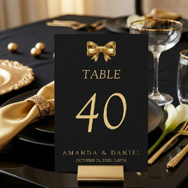 Tarjeta De Mesa Elegante Boda Negra y Dorada Arco Dorado