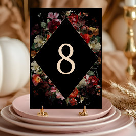 Tarjeta De Mesa Elegante boda negro floral