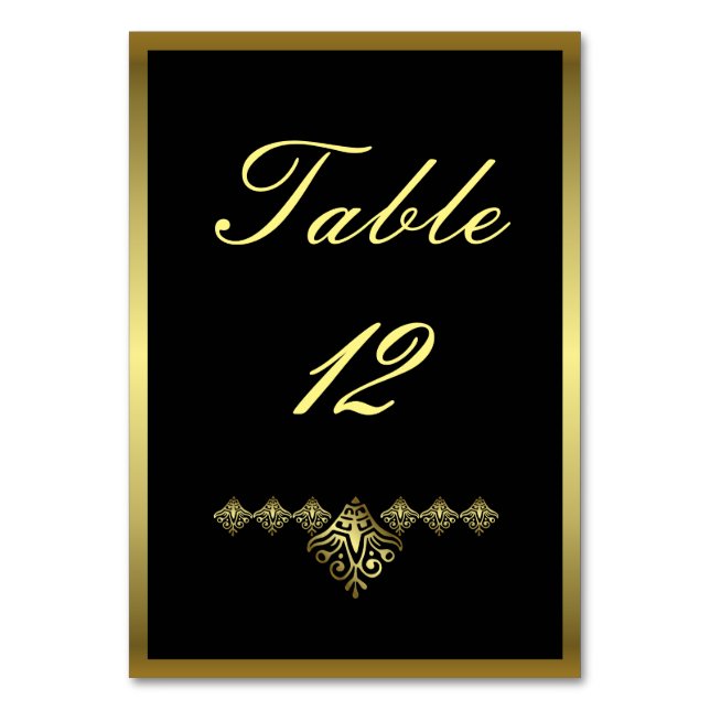 Tarjeta De Mesa Elegante Boda negro y dorado número 12 (Anverso)