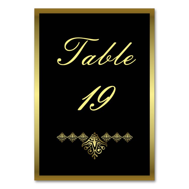 Tarjeta De Mesa Elegante Boda negro y dorado número 19 (Anverso)