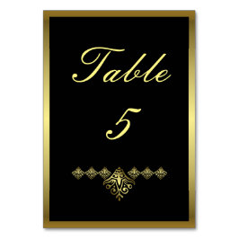 Tarjeta De Mesa Elegante Boda negro y dorado número 5