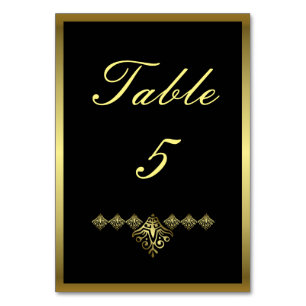 Tarjeta De Mesa Elegante Boda negro y dorado número 5