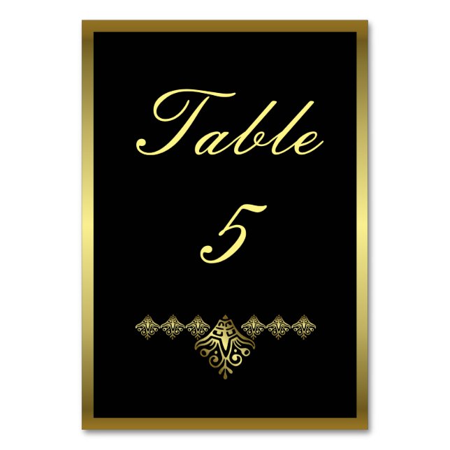 Tarjeta De Mesa Elegante Boda negro y dorado número 5 (Anverso)