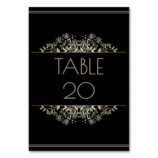 Tarjeta De Mesa Elegante Boda negro y oro (Anverso)