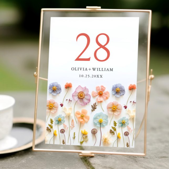 Tarjeta De Mesa Elegante Boda Pastel Rosa Bohemio de Flor Silvestr (Subido por el creador)