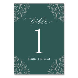 Tarjeta De Mesa Elegante Boda pequeño de cosecha verde esmeralda