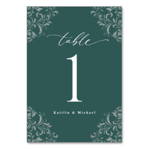 Tarjeta De Mesa Elegante Boda pequeño de cosecha verde esmeralda