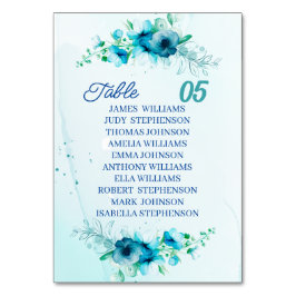 Tarjeta De Mesa Elegante Boda personalizada de Flor Azul