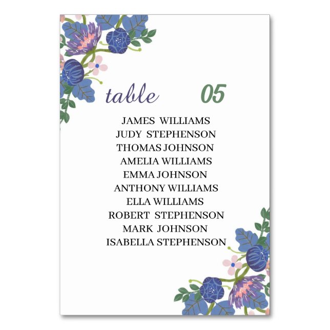 Tarjeta De Mesa Elegante Boda personalizada de Flor Púrpura (Anverso)