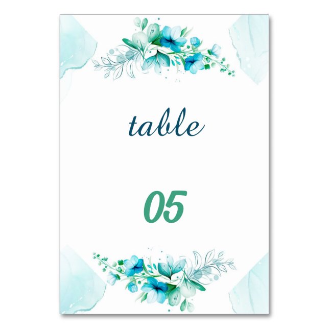 Tarjeta De Mesa Elegante Boda personalizado de flor azul (Anverso)