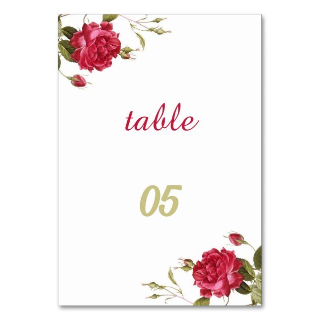 Tarjeta De Mesa Elegante Boda personalizado de flor roja (Anverso)