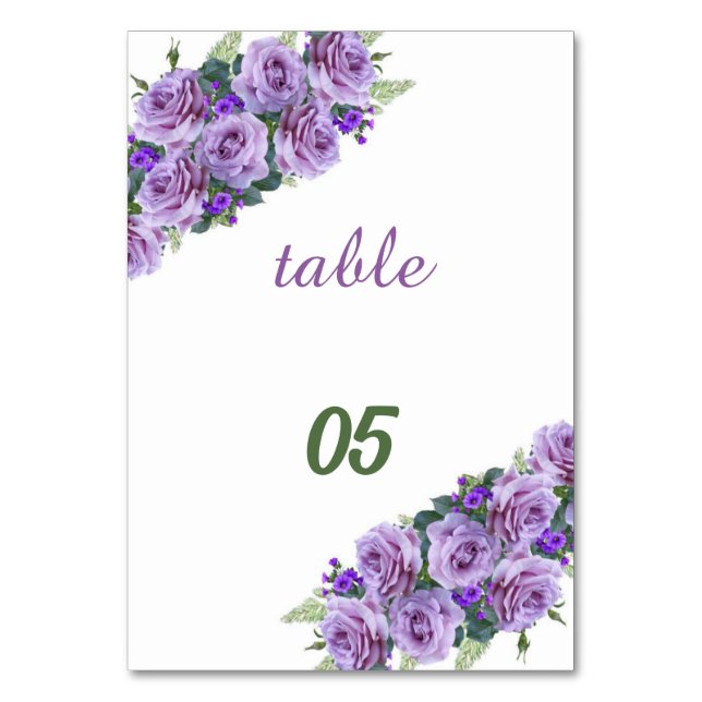 Tarjeta De Mesa Elegante Boda personalizado de la flor púrpura (Anverso)