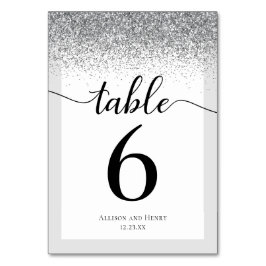Tarjeta De Mesa Elegante Boda Purpurina de escritura blanca negra