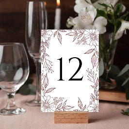 Tarjeta De Mesa Elegante Boda Rojo De Línea Floral De Dibujo Rust