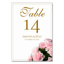 Tarjeta De Mesa Elegante Boda Rosa Bouquet Floral Rosa