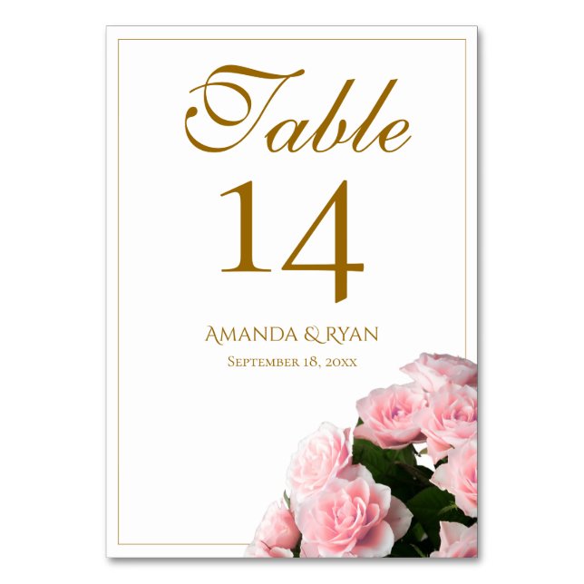 Tarjeta De Mesa Elegante Boda Rosa Bouquet Floral Rosa (Anverso)