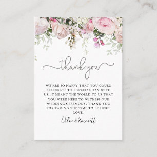 Tarjeta De Mesa Elegante Boda Rosa Floral Rosa Gracias