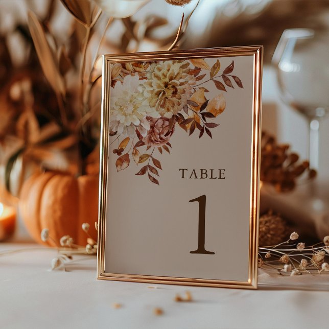 Tarjeta De Mesa Elegante Boda Rústica de Otoño (Elegant Rustic Taupe Watercolor Fall Wedding Table Number by Painted Paperie
)