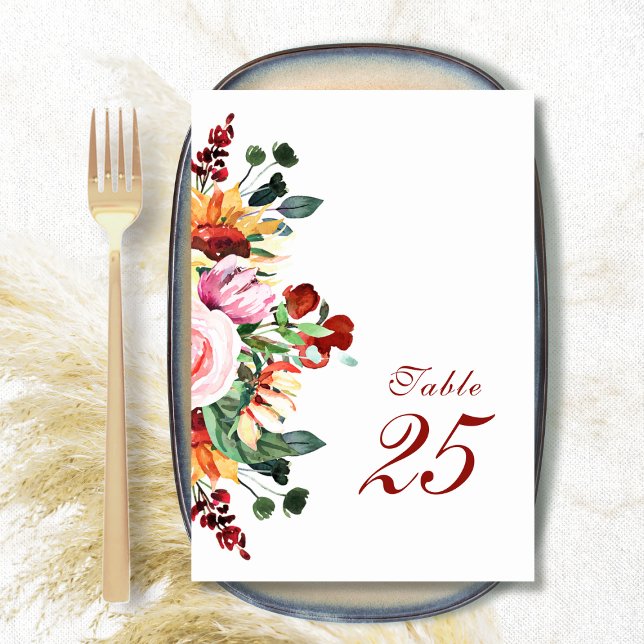 Tarjeta De Mesa Elegante Boda Rústico de acuarela Floral de giraso (Subido por el creador)