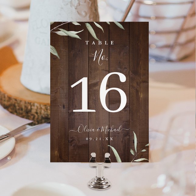 Tarjeta De Mesa Elegante boda rústico de granero de madera de gran (Elegant greenery barn wood county rustic wedding table number)