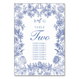 Tarjeta De Mesa Elegante Boda Rústico Rústico Francés Floral Azul